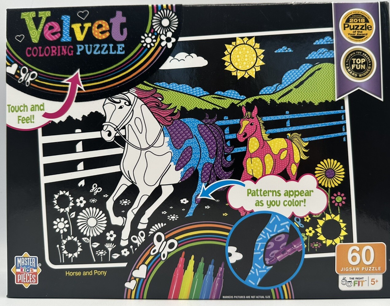 Masterpieces Velvet Coloring 60 Piece Puzzle Horses 5 Markers Ages 5+