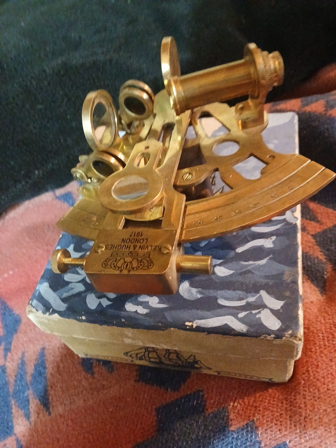 Kelvin & Hughes London 1917 Antique Nautical Brass Sextant Navigation Instrument