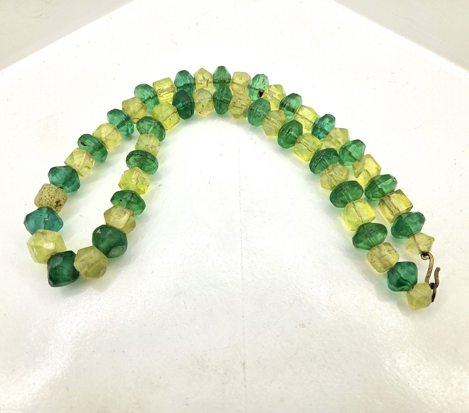 Antique Trade Bead Necklace Bohemian Vaseline Glass Faceted Bicone African