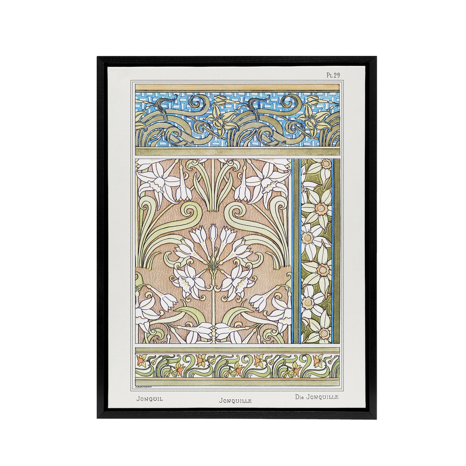 Daffodil Nouveau Framed Canvas Wall Art Print Vintage Floral Verneuil