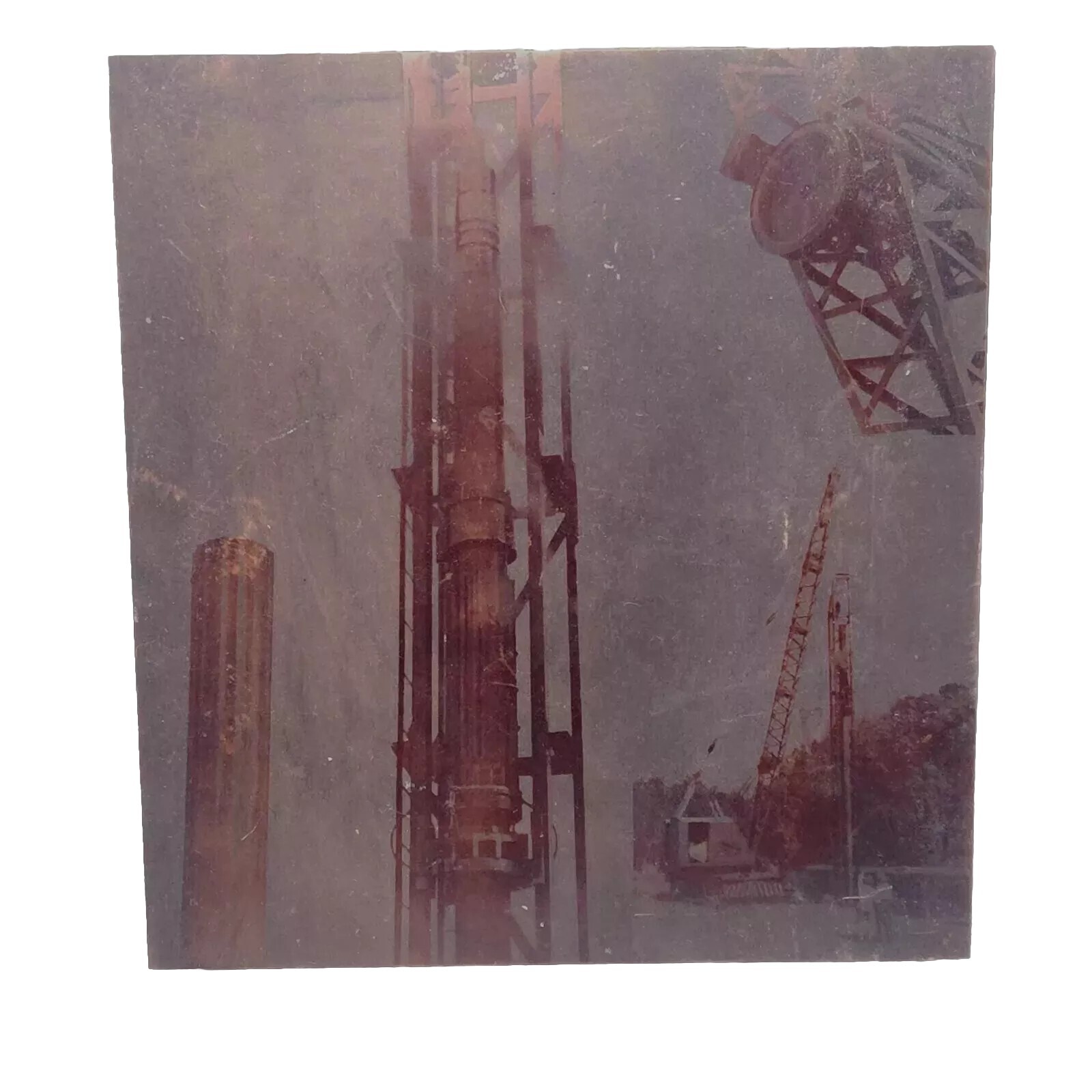 Oilfield Equipment Vintage Printing Block Plate Brass & Wood Oil Gas Derrick 