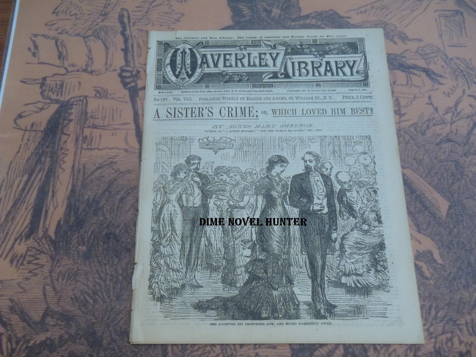 AGNES M SHELTON BEADLE & ADAMS WAVERLEY LIBRARY #197 VRY SCARCE FINE DIME NOVEL