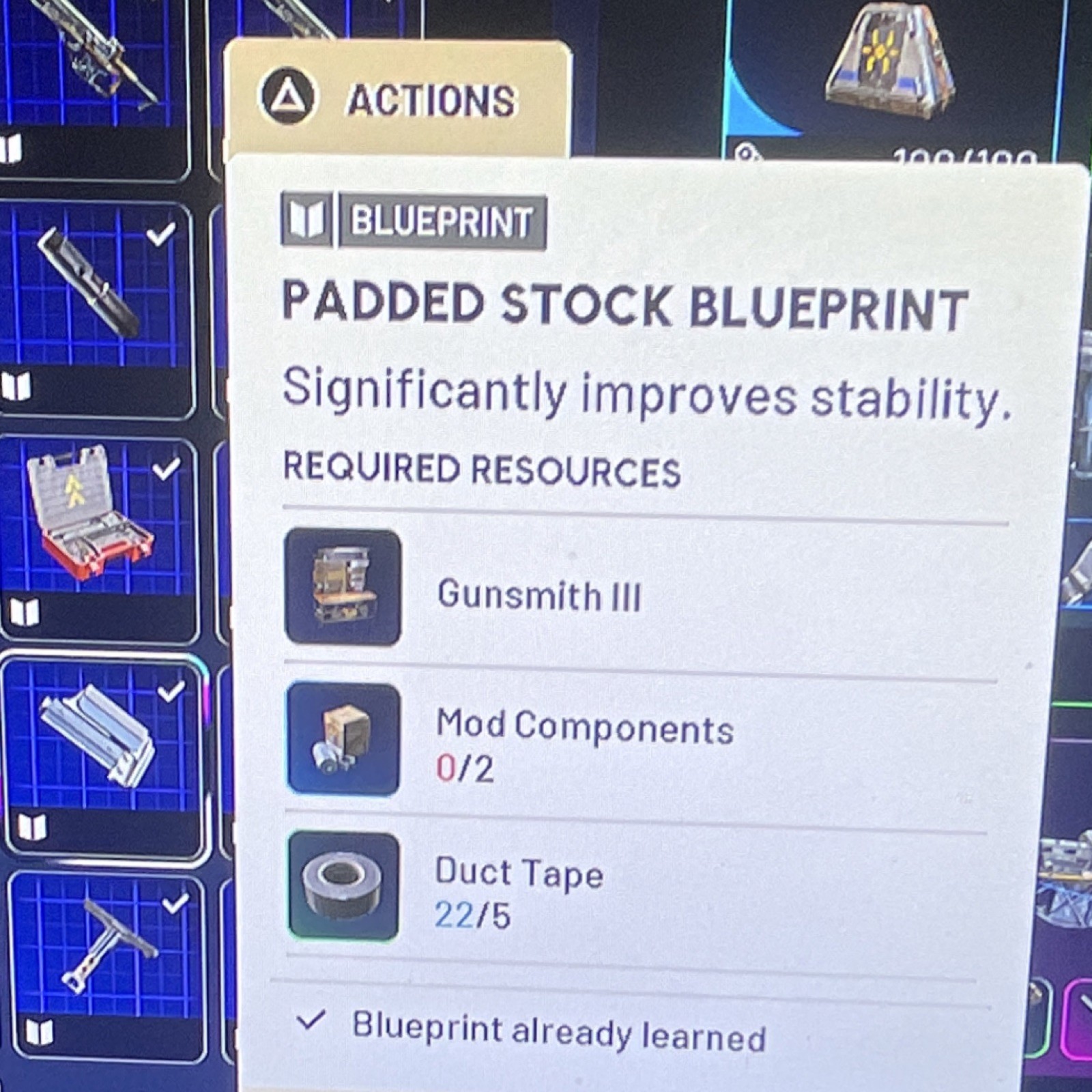 Padded Stock Blueprint Game Item - Significantly Improves Stability