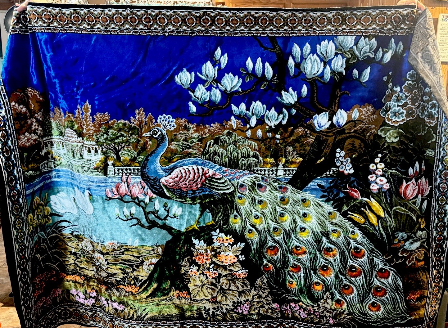 VINTAGE BLUE PEACOCK WALL Hanging, Tapestry Incredible Ex Large 48”x72” Inches!