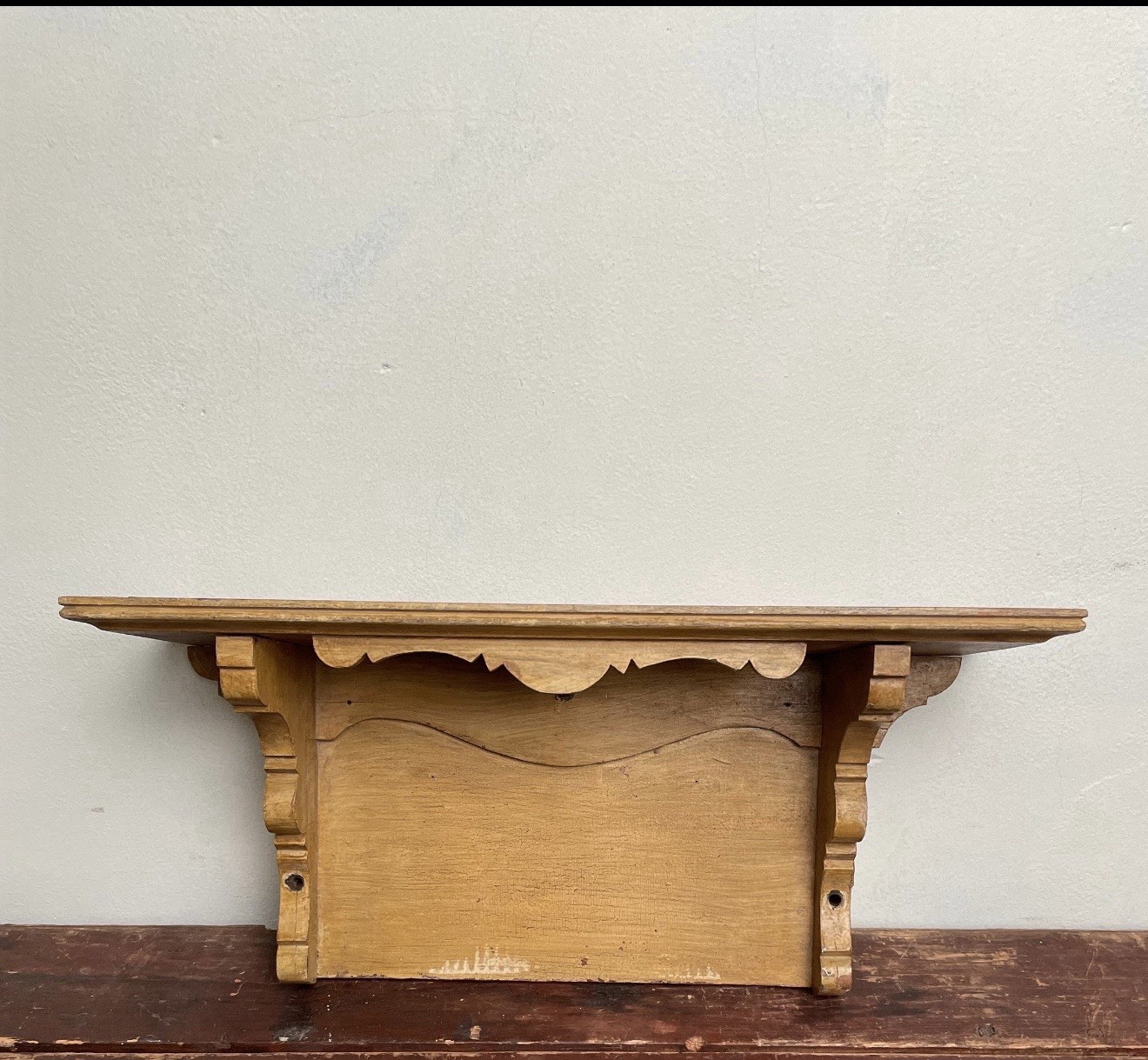 Vintage Small Primitive Wooden Wood Hanging Wall Shelf Mustard Paint