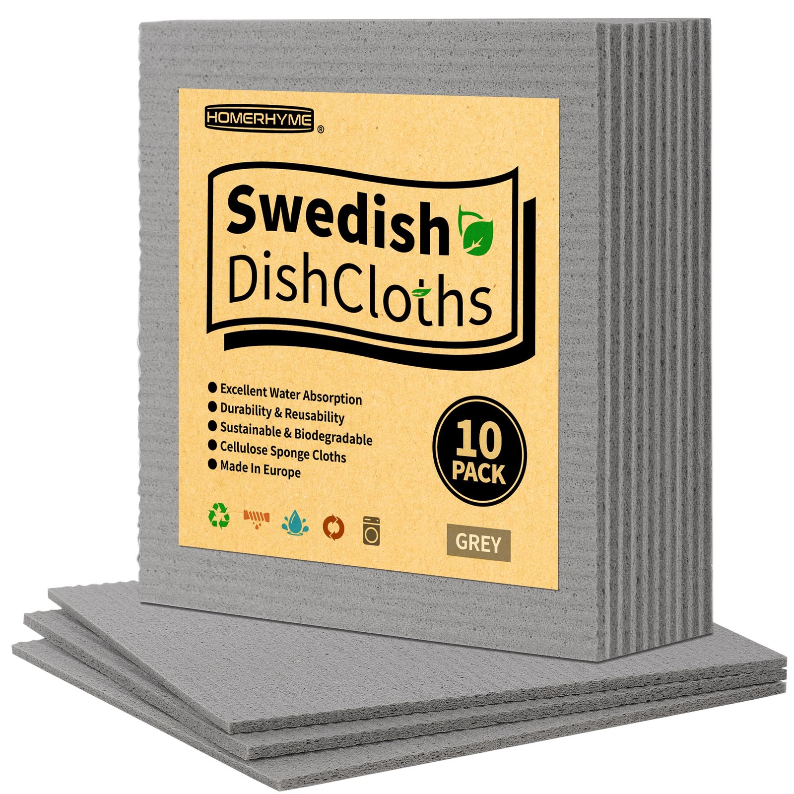 HOMERHYME Swedish Dishcloths, 10 Pack Absorbent Dish Towels for Kitchen, Mult...