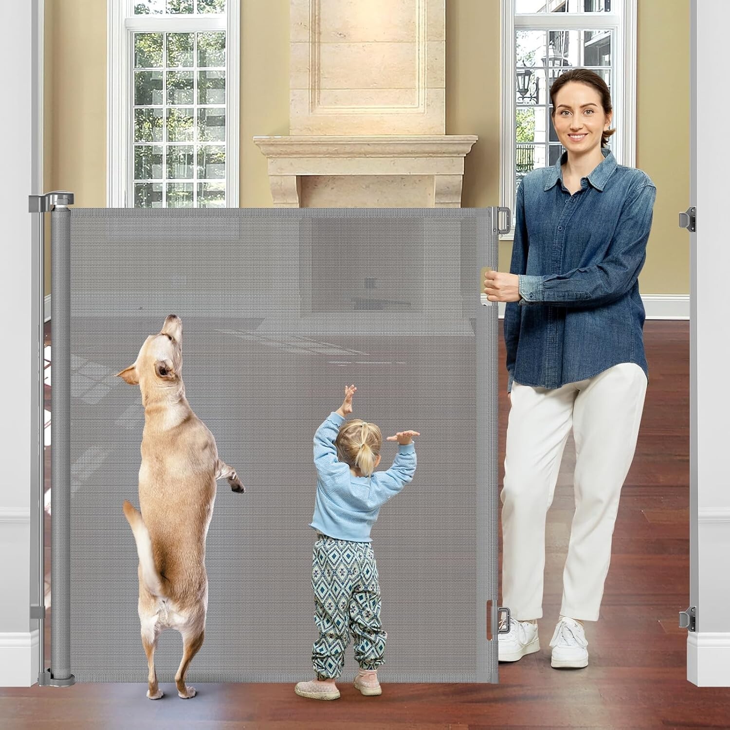 48" Extra Tall  Retractable Baby Gate Dog Pet Indoor Outdoor 55" Wide Dark Gray