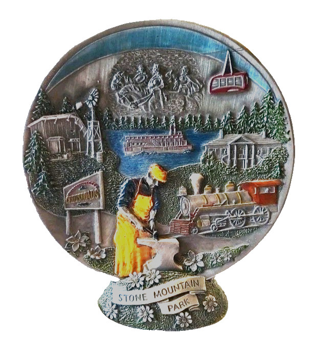 Vintage Collectible Stone Mountain Georgia Souvenir Metal Plate W/Stand-6” 1990s