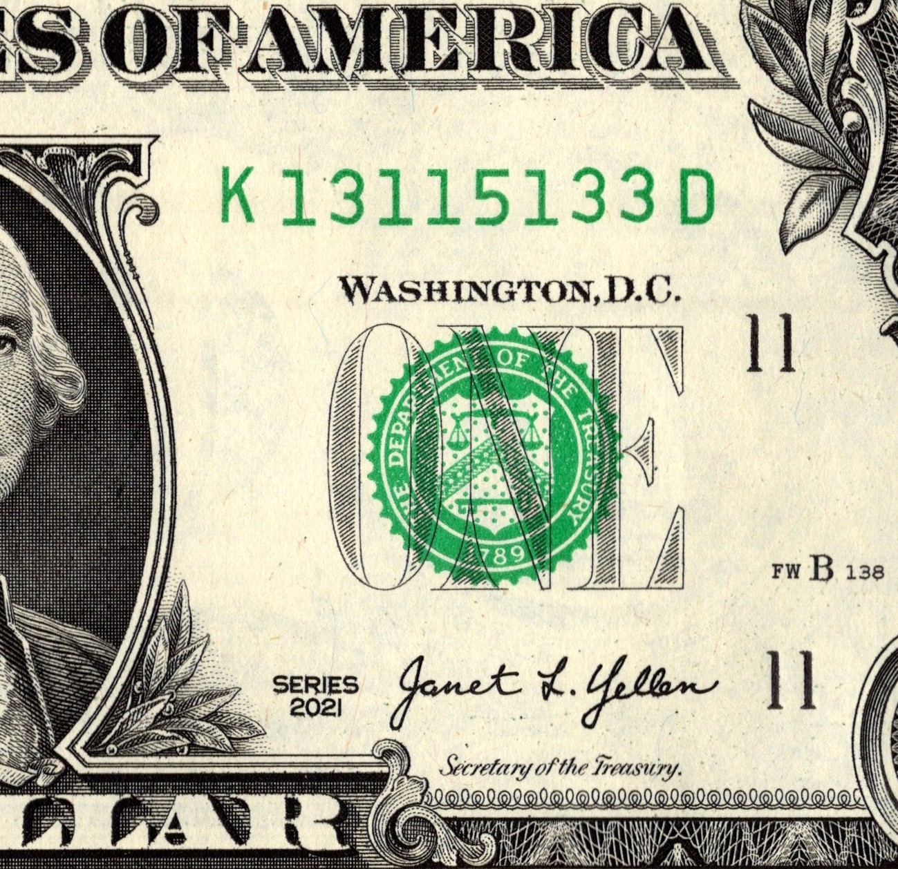 Trinary 1s 3s 5s Fancy Serial Number one Dollar Bill K13115133D