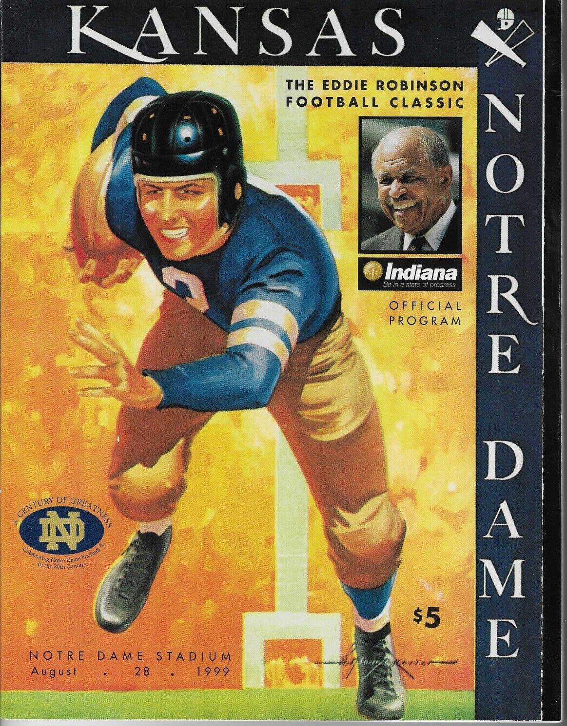 Program NCAA Kansas Jayhawks vs Notre Dame Fighting Irish Football Aug 28 1999