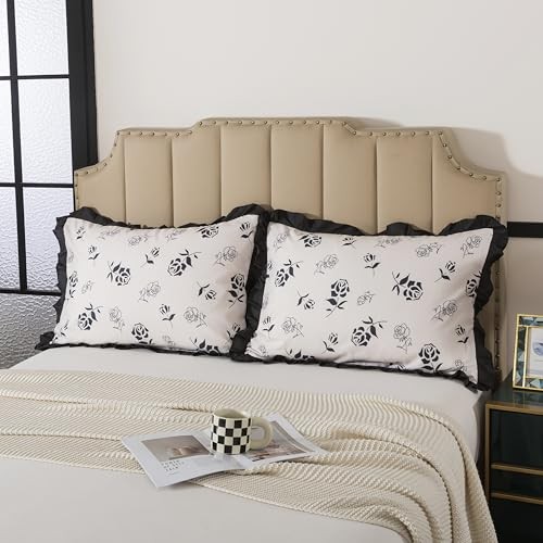  Brushed Microfiber Ruffled King Size Pillowcase (20" x 36") Leaf Print