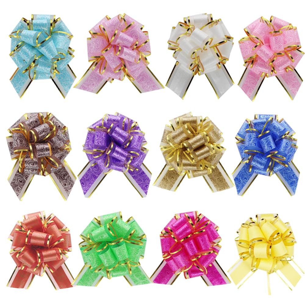 6 Inch Pull Bows for Gift Wrapping – Elegant 12 Pieces, Multi Color 