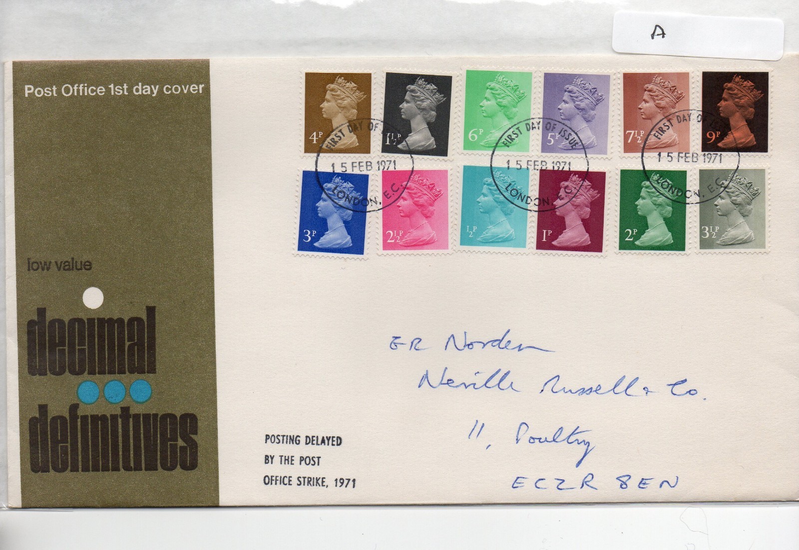 GB - First Day Cover (C 1 ) 1971 Machin 12 values to 9p.(A) - pmk. London EC