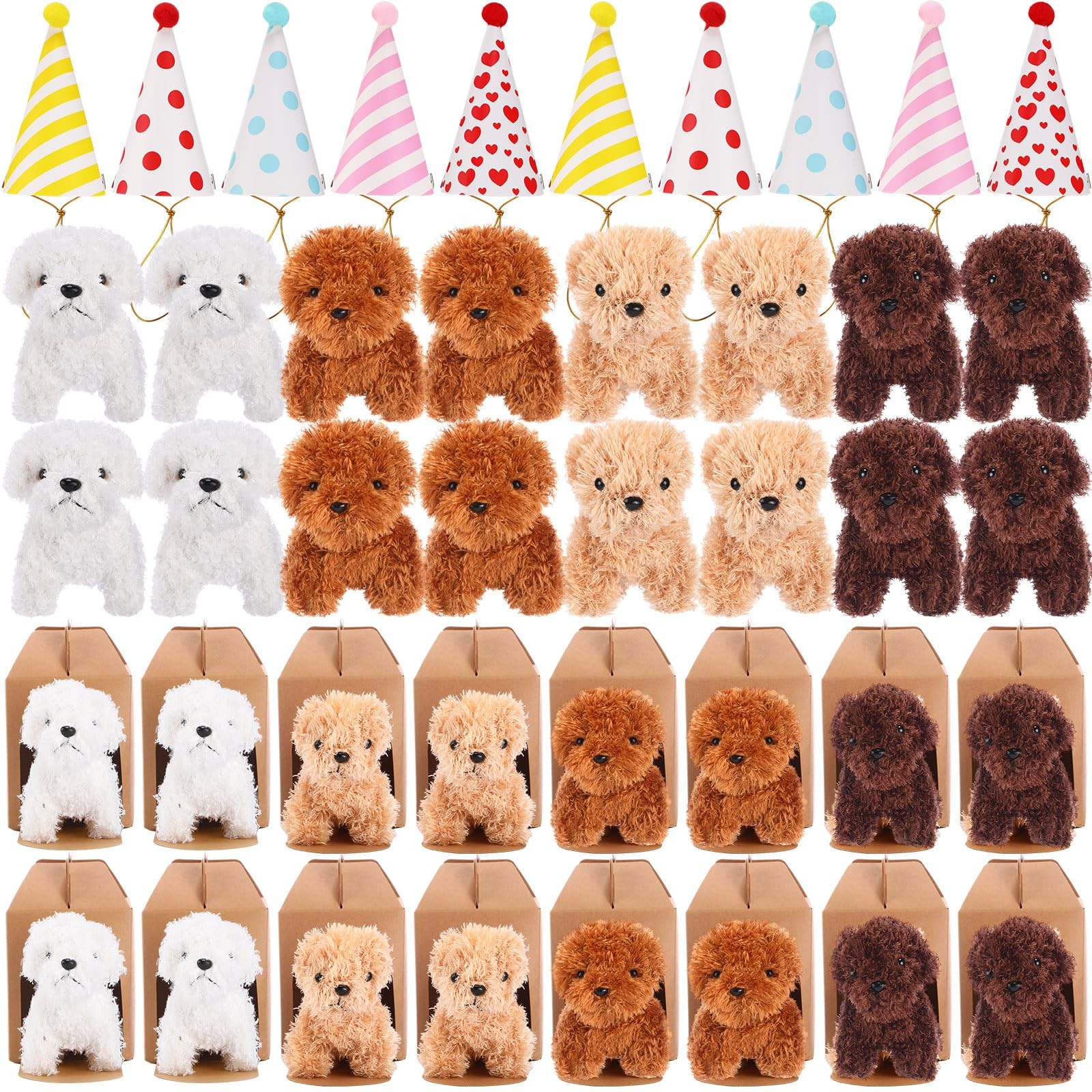 Motionchic 20 Set Mini Plush Stuffed Dog Animal Toys w/ Birthday Hats