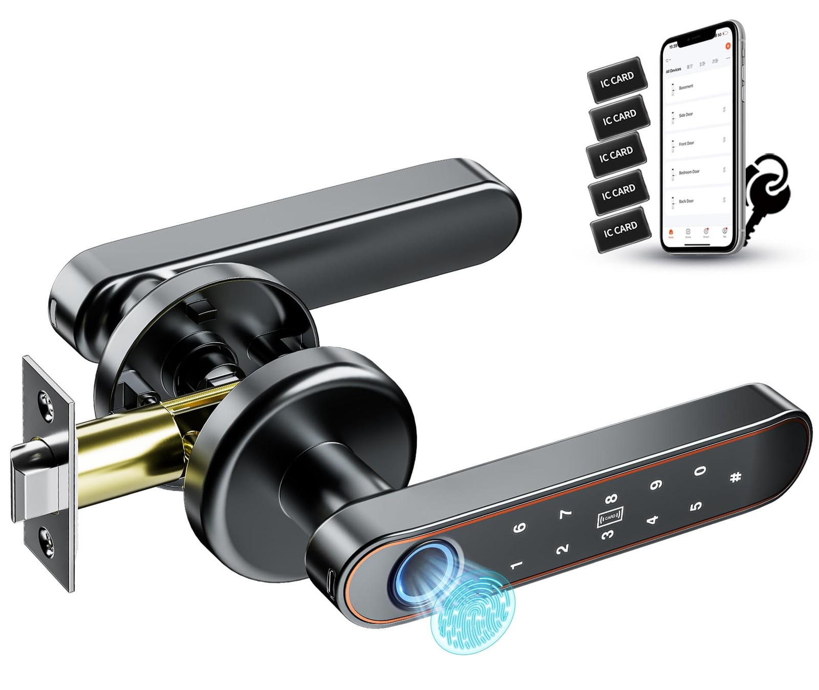 Pulido Fingerprint Door Knob, Full Function 5-in-1 Smart Door Knob, Fingerpri...