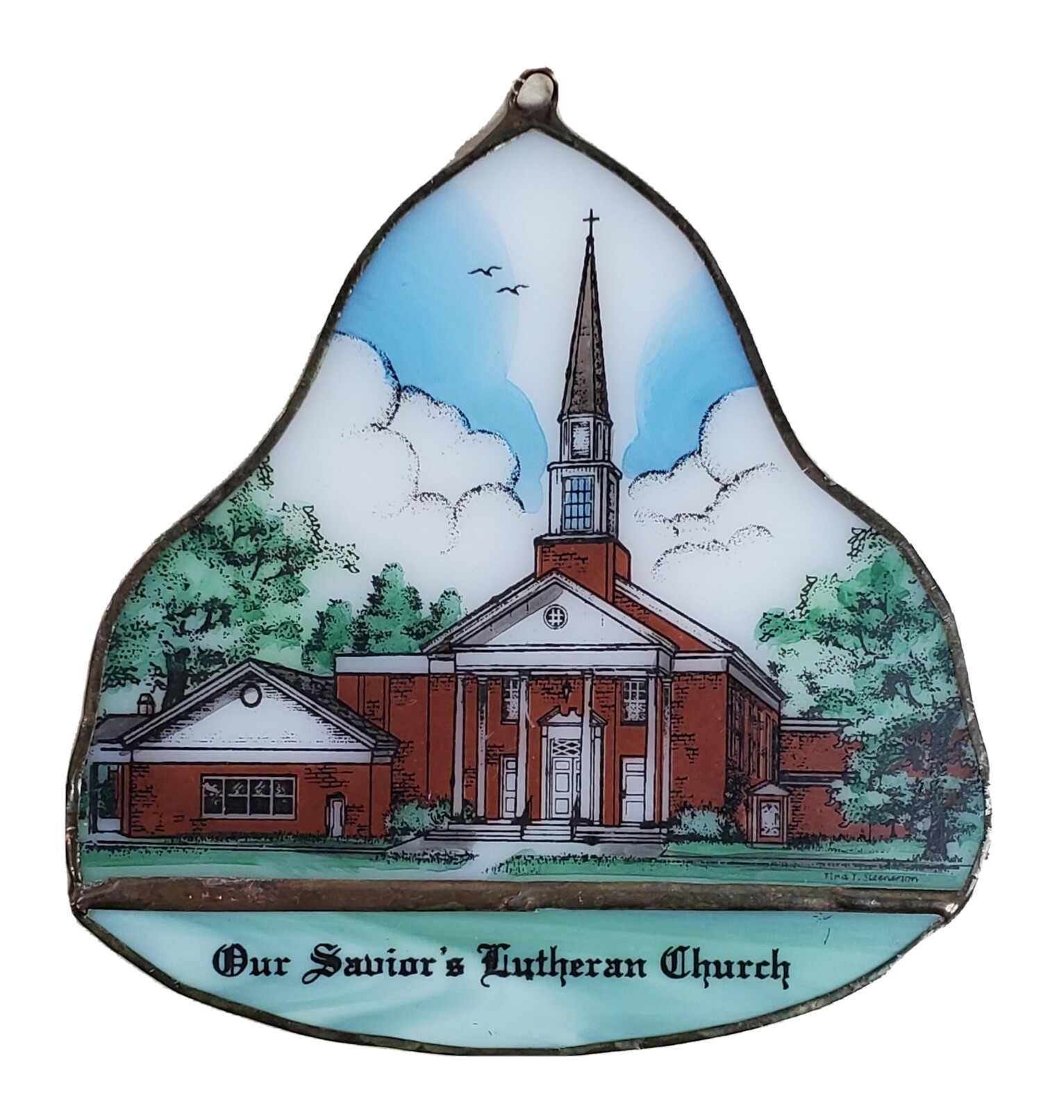 Stained Glass Sun Catcher Wall Hang 5” Our Savior’s Lutheran Church Fremont MI 