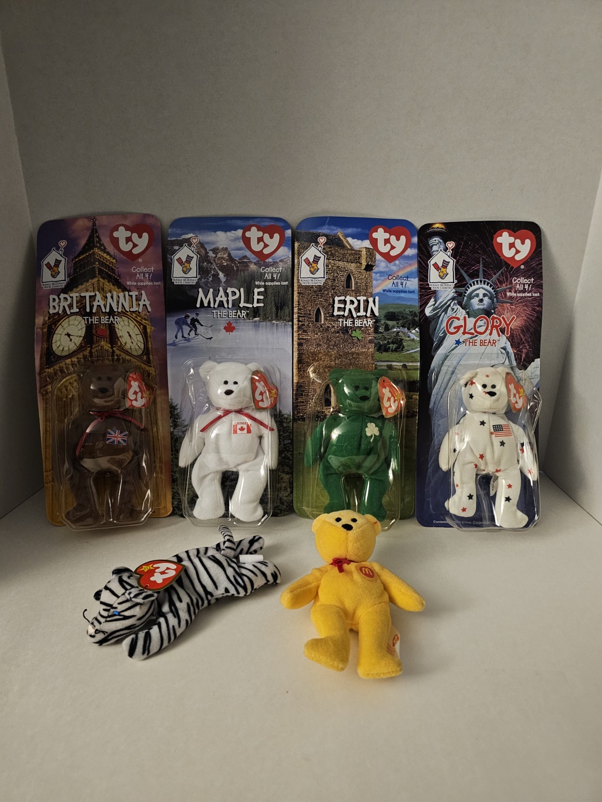 1999 McDonald's Ty Beanie Babies - Maple Britannia Glory Erin the Bear- Set of 4