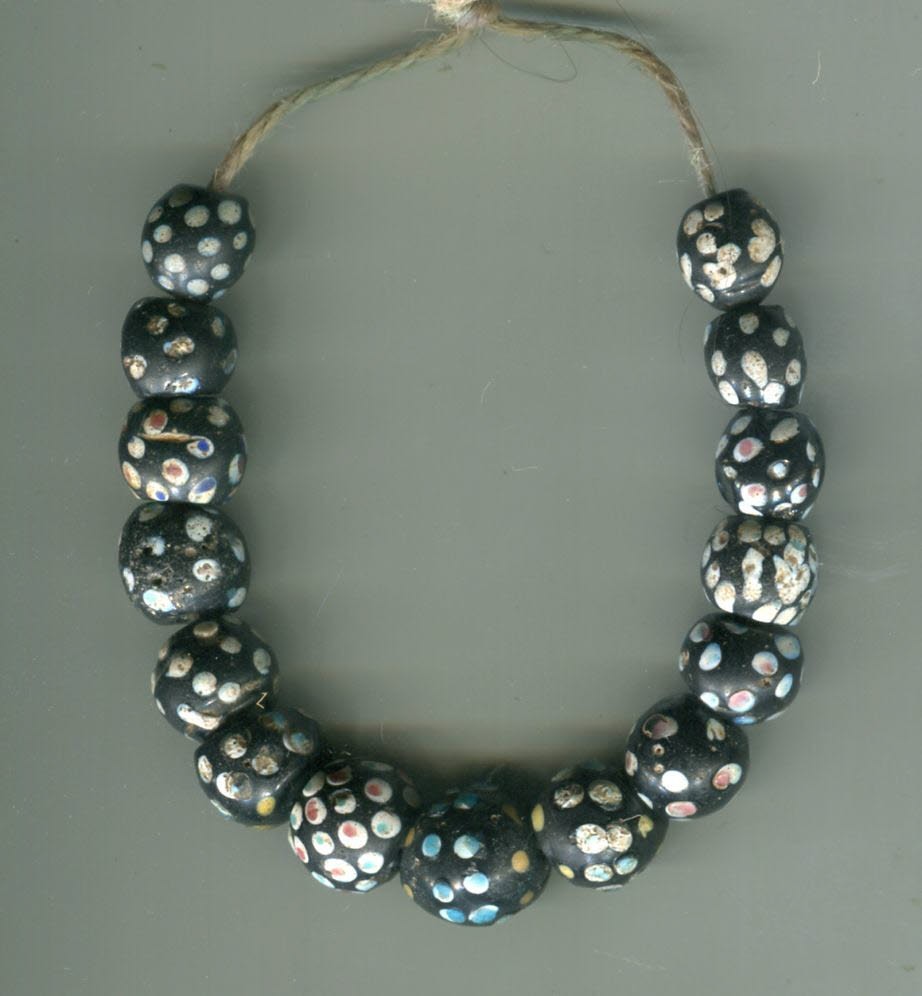 African Trade beads Vintage Antique Venetian old glass beads black skunk eye