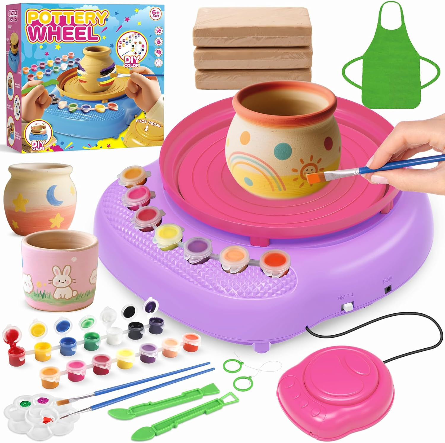 Easter Pottery Wheel for Kids, Easter Toys Pottery Kit and Tools for Beginners,A