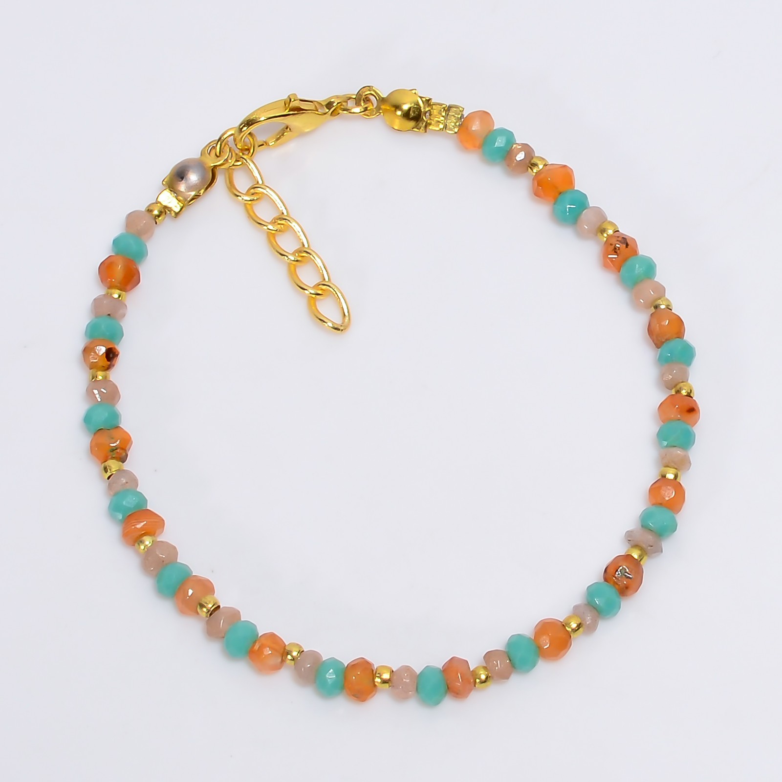 Orange Carnelian Amazonite Gemstone Bracelet Round Beaded y424