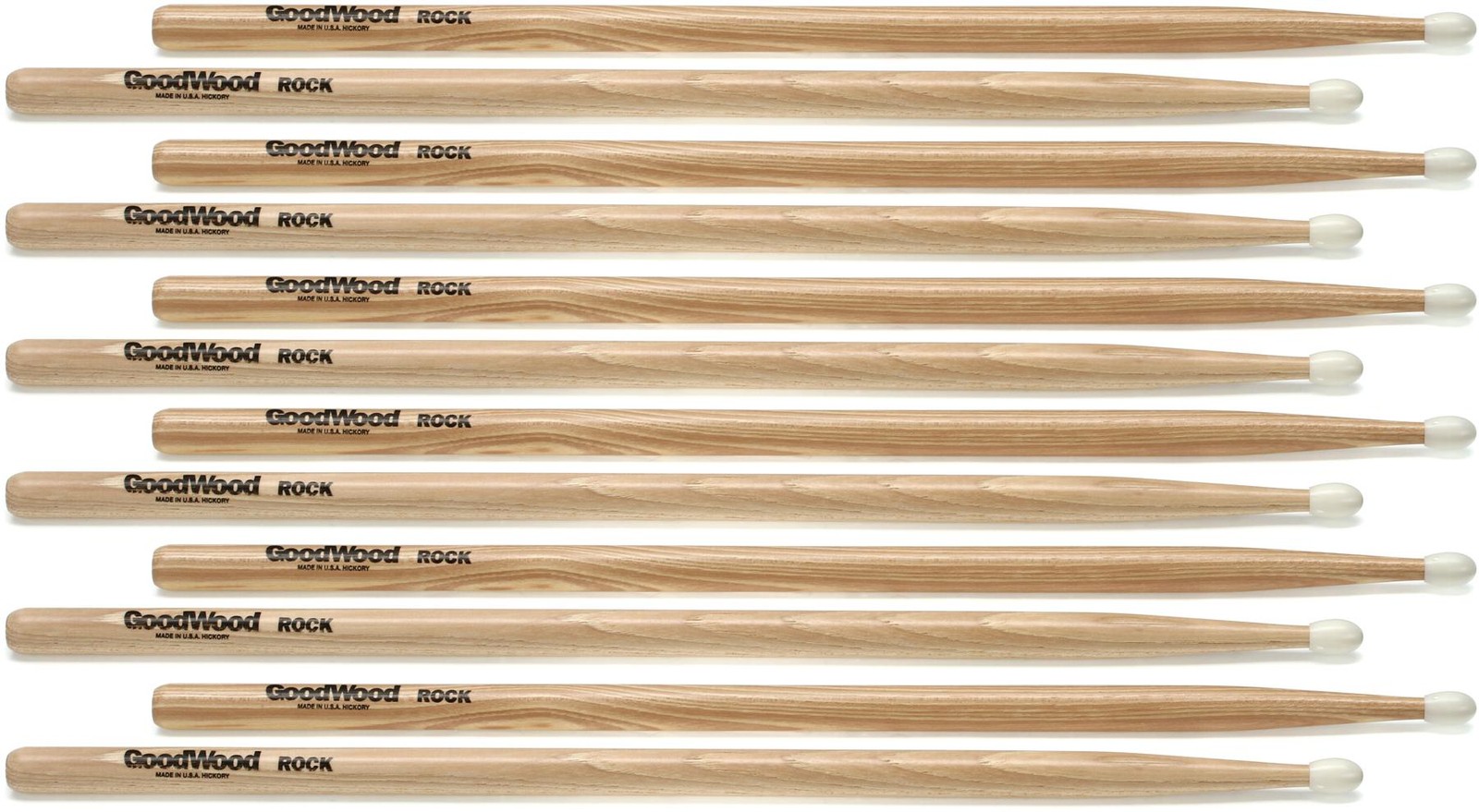 Goodwood US Hickory Drumsticks 6-pair - Rock - Nylon Tip (2-pack) Bundle