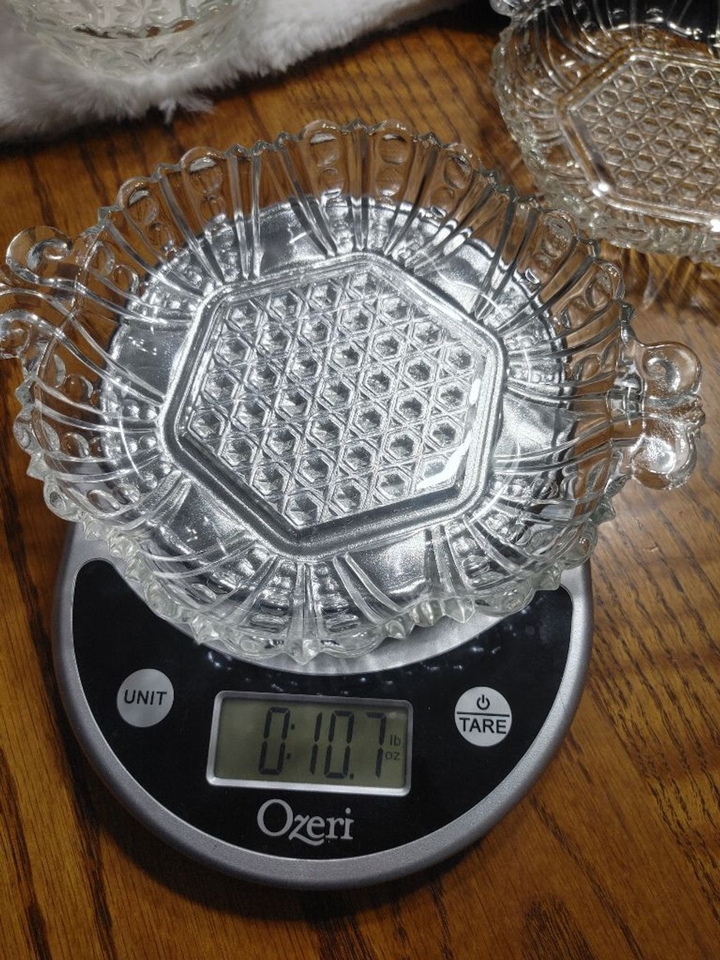 Anchor Hocking Clear Glass Honeycomb 'Old Cafe' Handled Dishes 1940 Set of 2