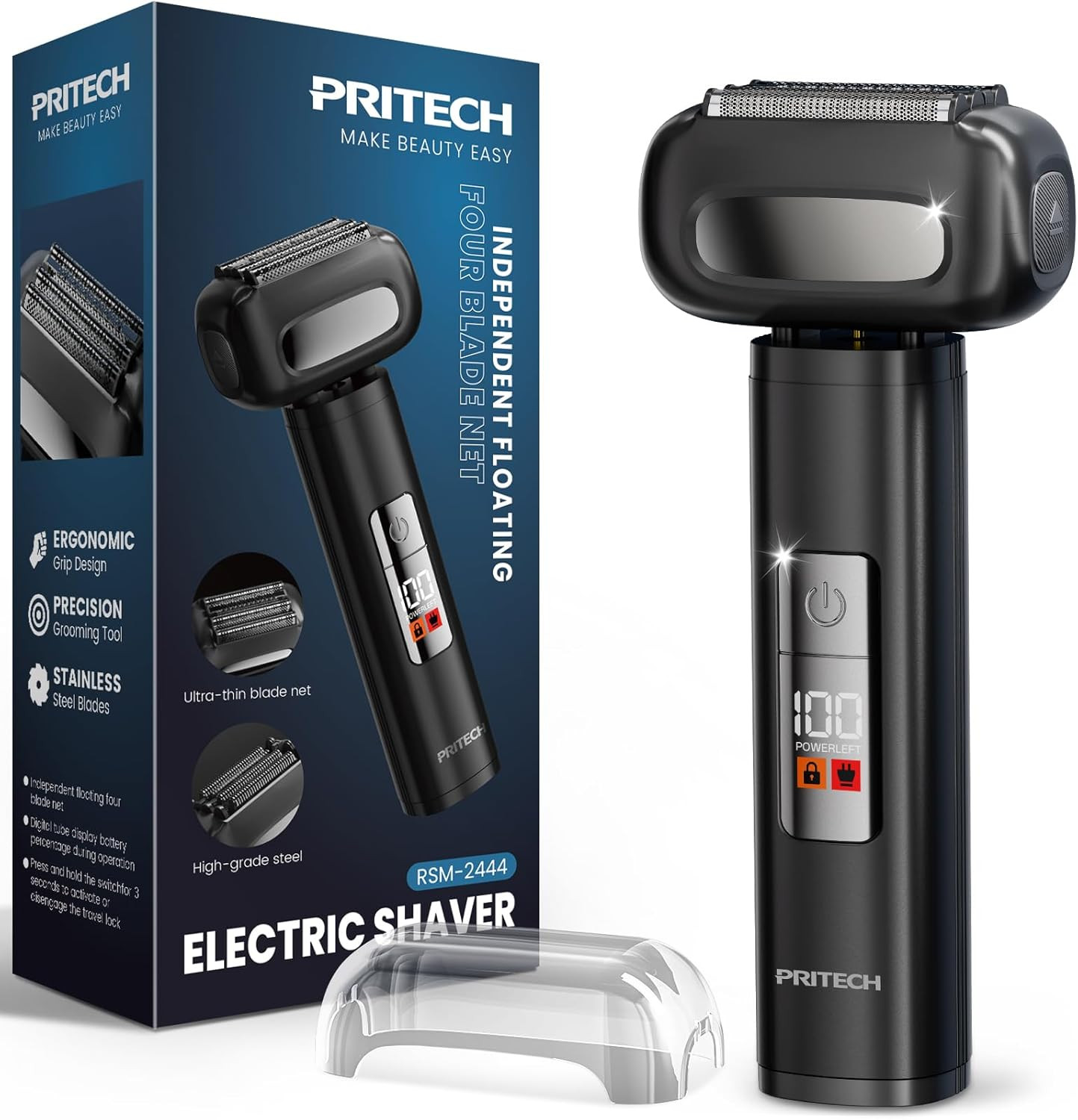 PRITECH Electric Foil Shaver for Men, Electric Razor for Men Face, Skin-Friendly