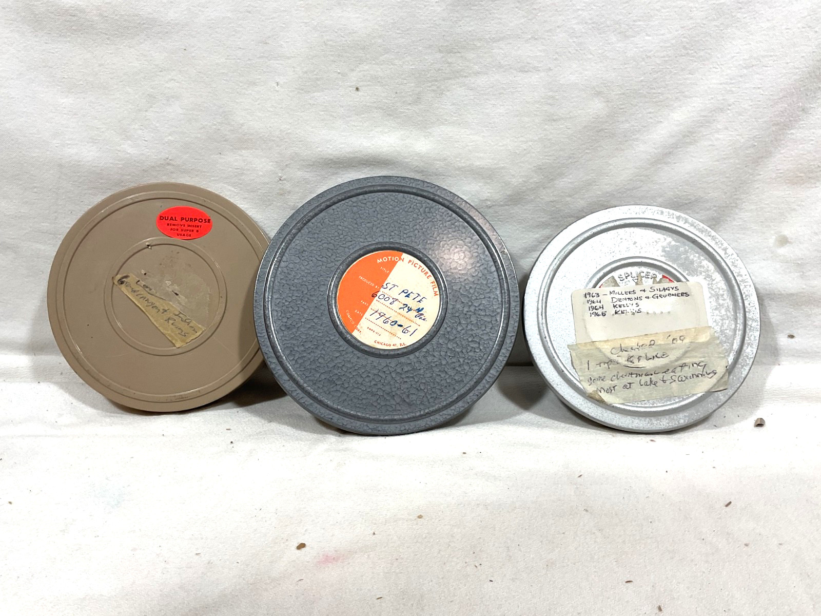 Lot of 3,  REGULAR 8 mm Home Movies 5 & 6 inch reels. Contents as labeled on can