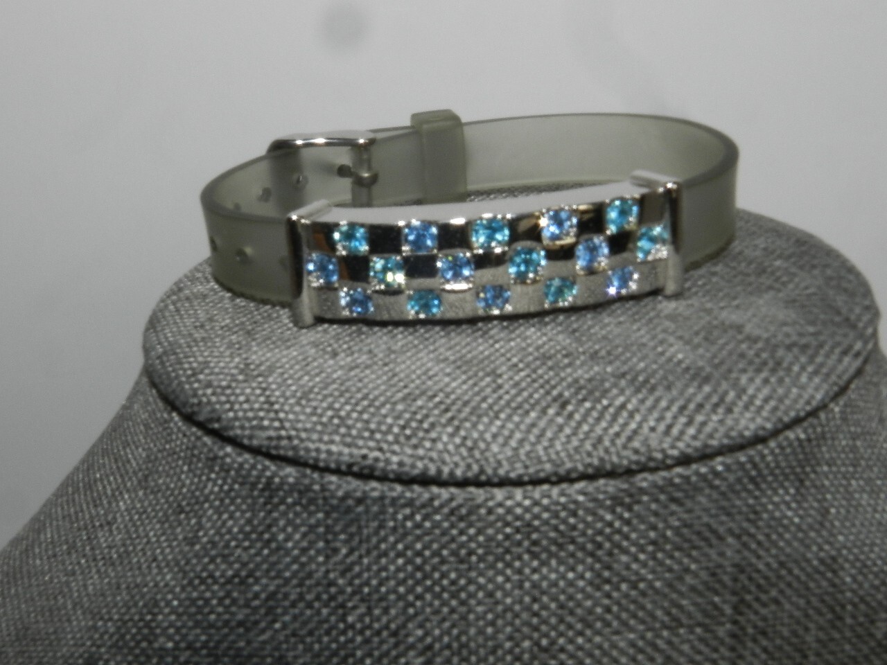Lia Sophia Jewelry ARM CANDY blue buckle bracelet Pave CZ bar silvertone HTF