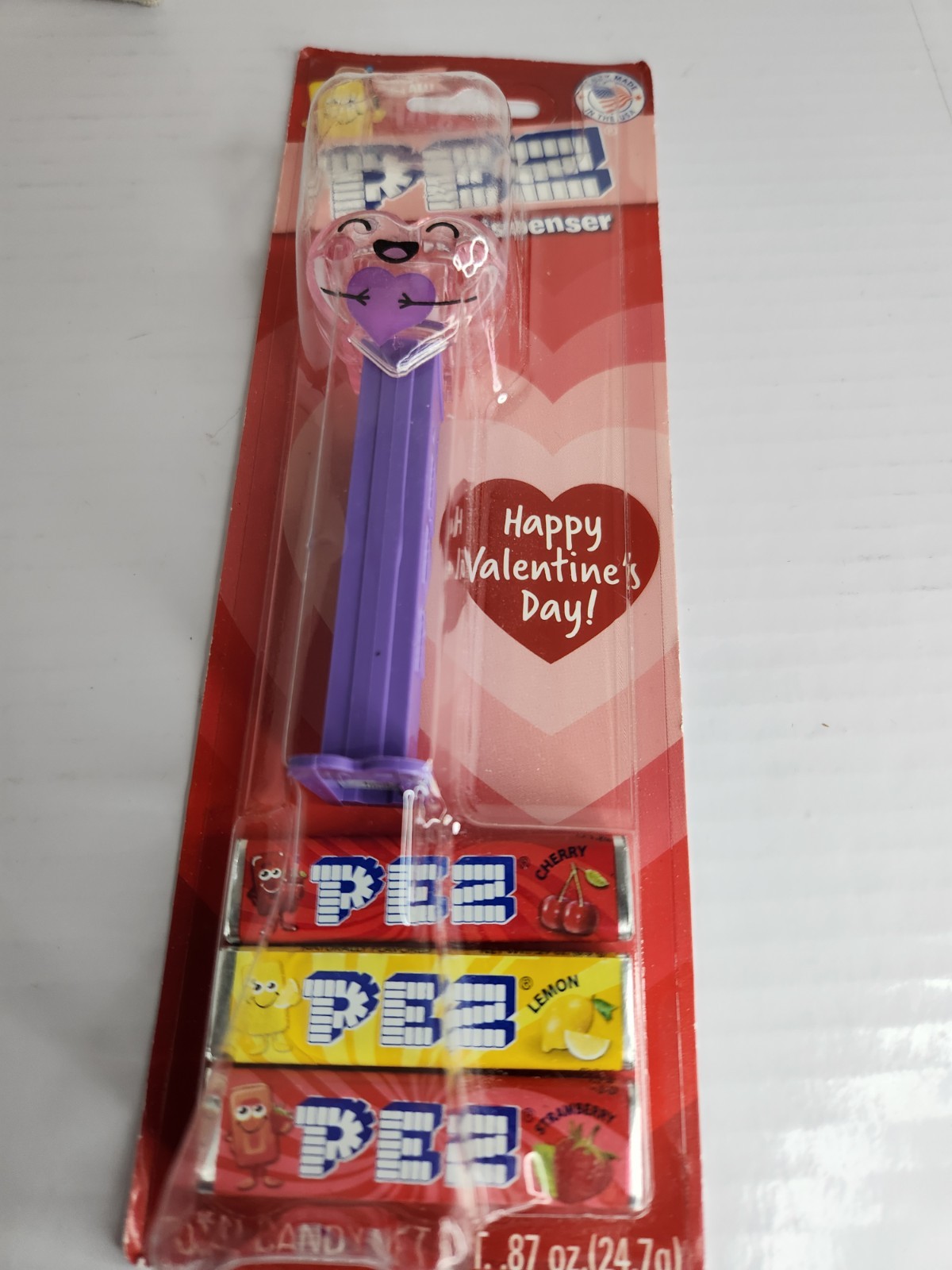 PEZ Valentine’s Day Heart Candy Dispenser Purple Heart w/ 3 Candy Packs NIP