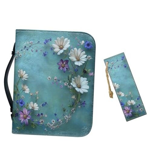 Bible Covers for Women Leather Case with Bookmark Green Large Daisy Chain