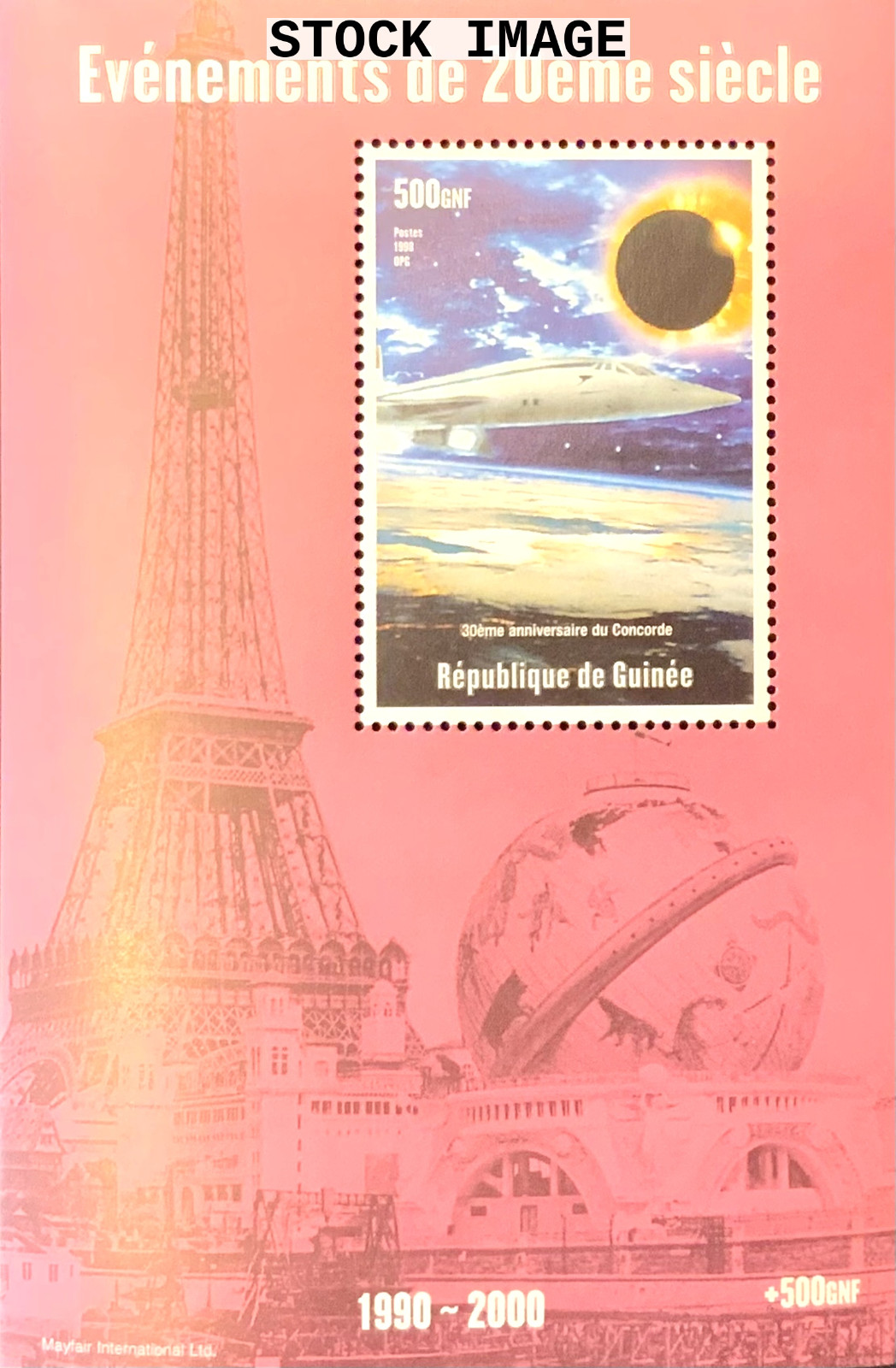 Guinea MNH S/S 1998 Eiffel Globe Solar Eclipse Concorde [Colnect 1998-94]