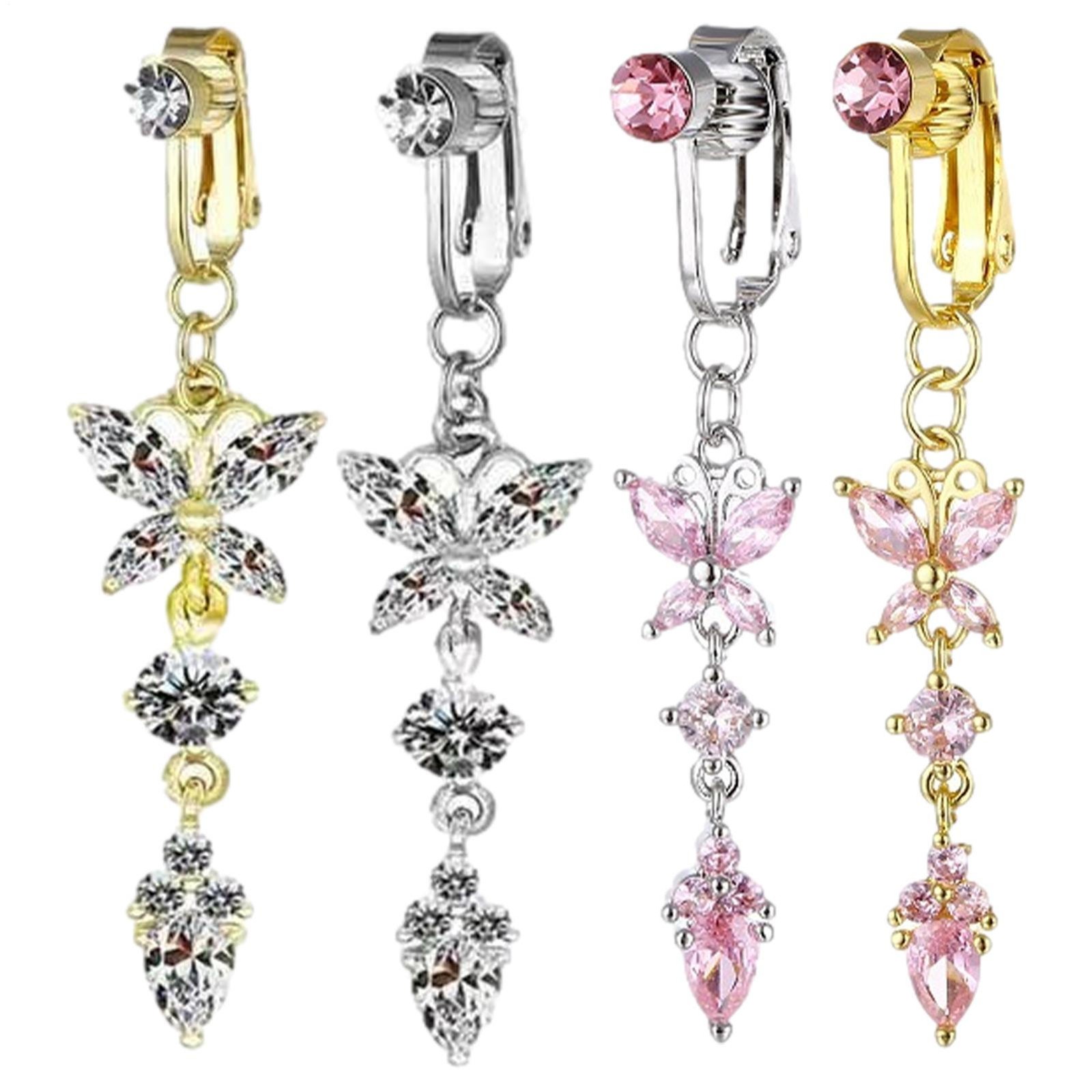 Belly Button Ring Open Fake Navel Crystal Ring Pendant Long Dangle Body Jewelry