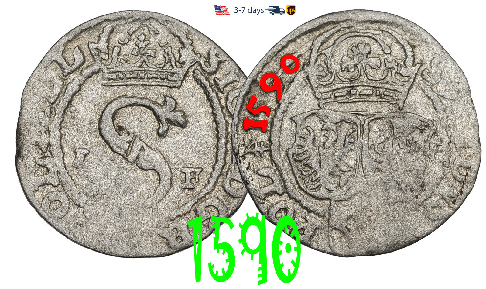Poland Lithuania SOLIDUS Solid Schilling 1590 Sigismund III Silver #31558