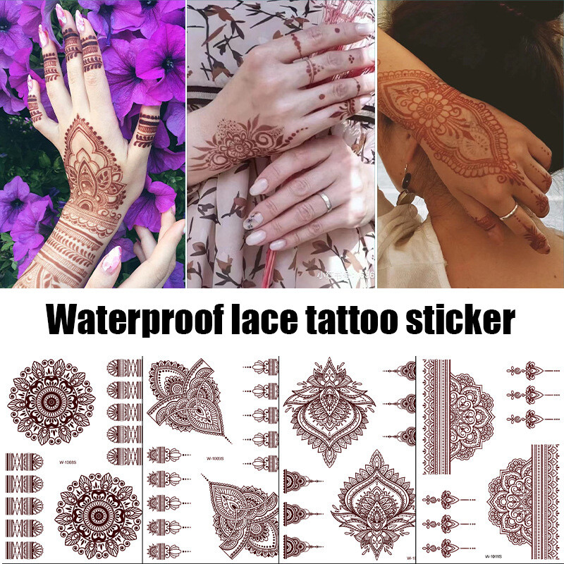 Lace Transfer Red Henna Hand Arm Tattoo Henna Stickers Art Temporary Tattoo DIY⇖