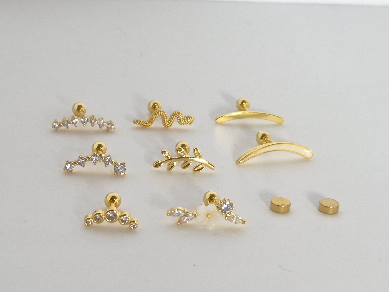 16G Gold Cartilage Piercing Set Helix Tragus Conch Studs Surgical Steel Jewelry