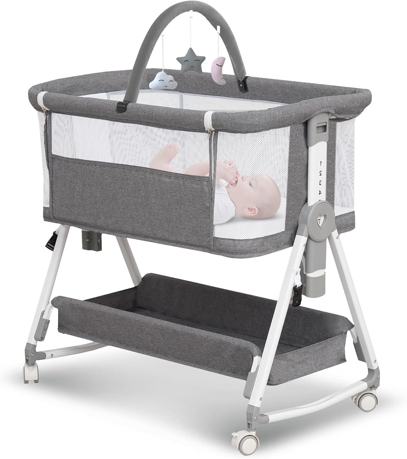 Baby Bassinet,3 in 1 Bedside Bassinet for Baby with Hanging Toys, Portable Fold