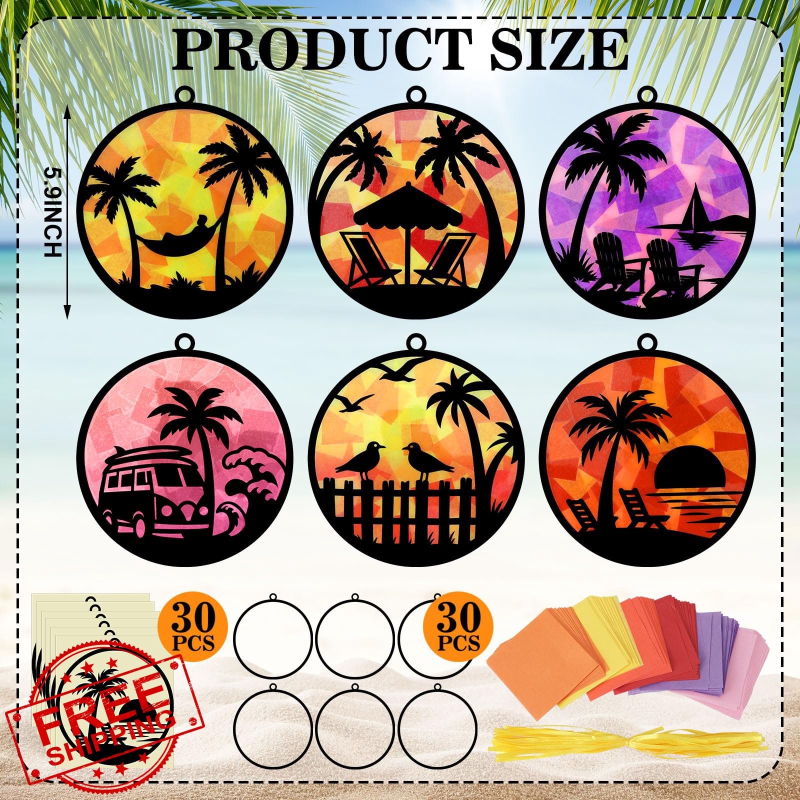 AmazingSpark 30 Pcs Tropical Palm Tree Craft Suncatchers