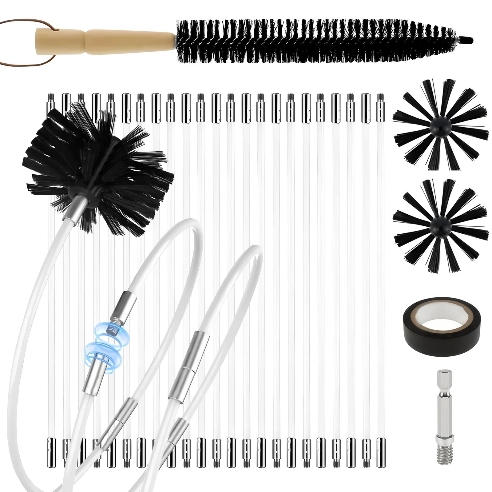 30 Feet Chimney Brush Cleaning Kit 4" Head 23 Flexible 30 Feet, Black 