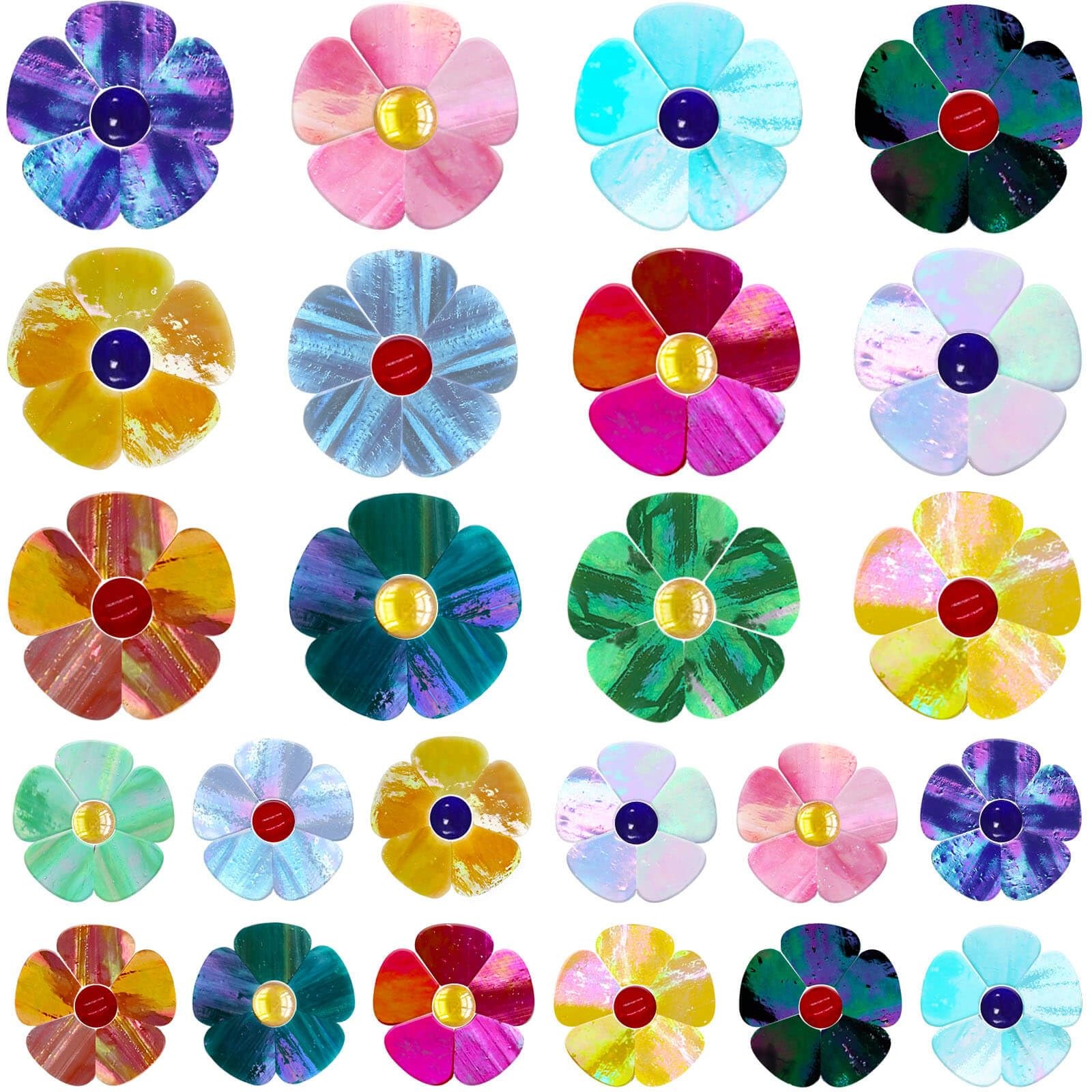 LITMIND 24 Pcs Stained Glass Flower Mosaic Tiles – 12 Flower, Iridescent Mix 