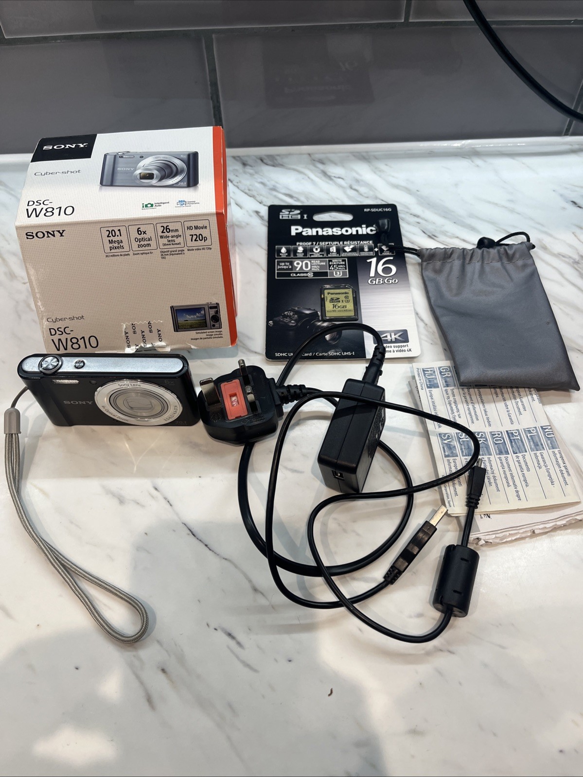 Sony DSC-W810 Digital Camera Black Boxed Charger 16GB SD Nice Condition