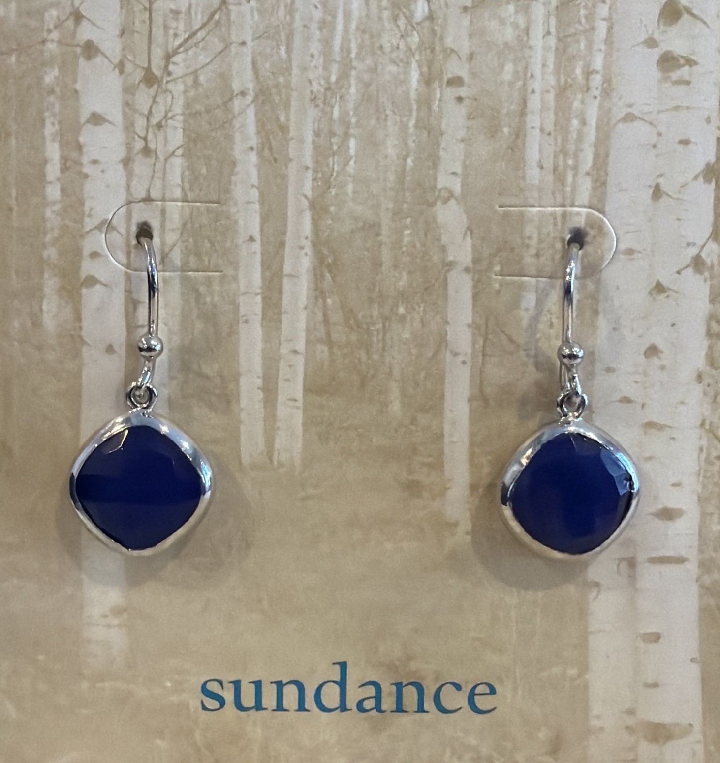 Sundance Catalog Sterling Silver Blue Lapis  Rounded Square Stone Earrings