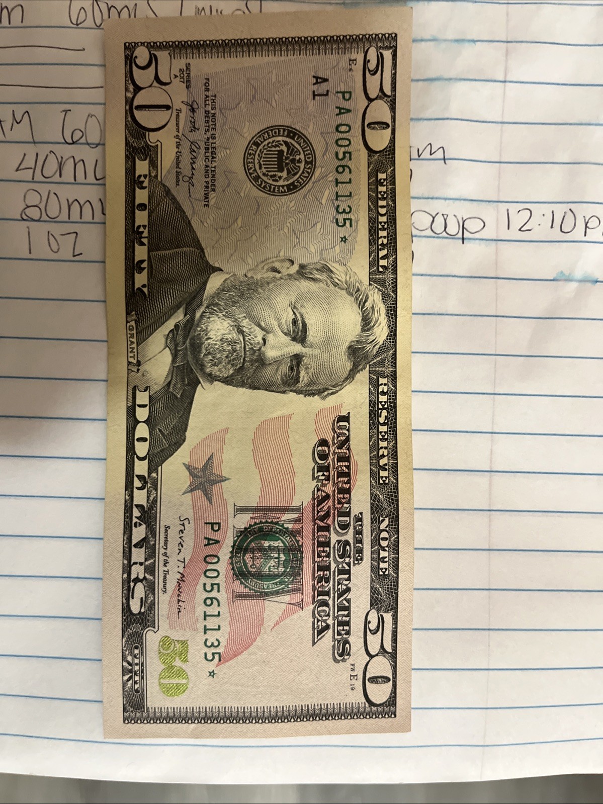 Fifty Dollar Bill Star Note 00561135