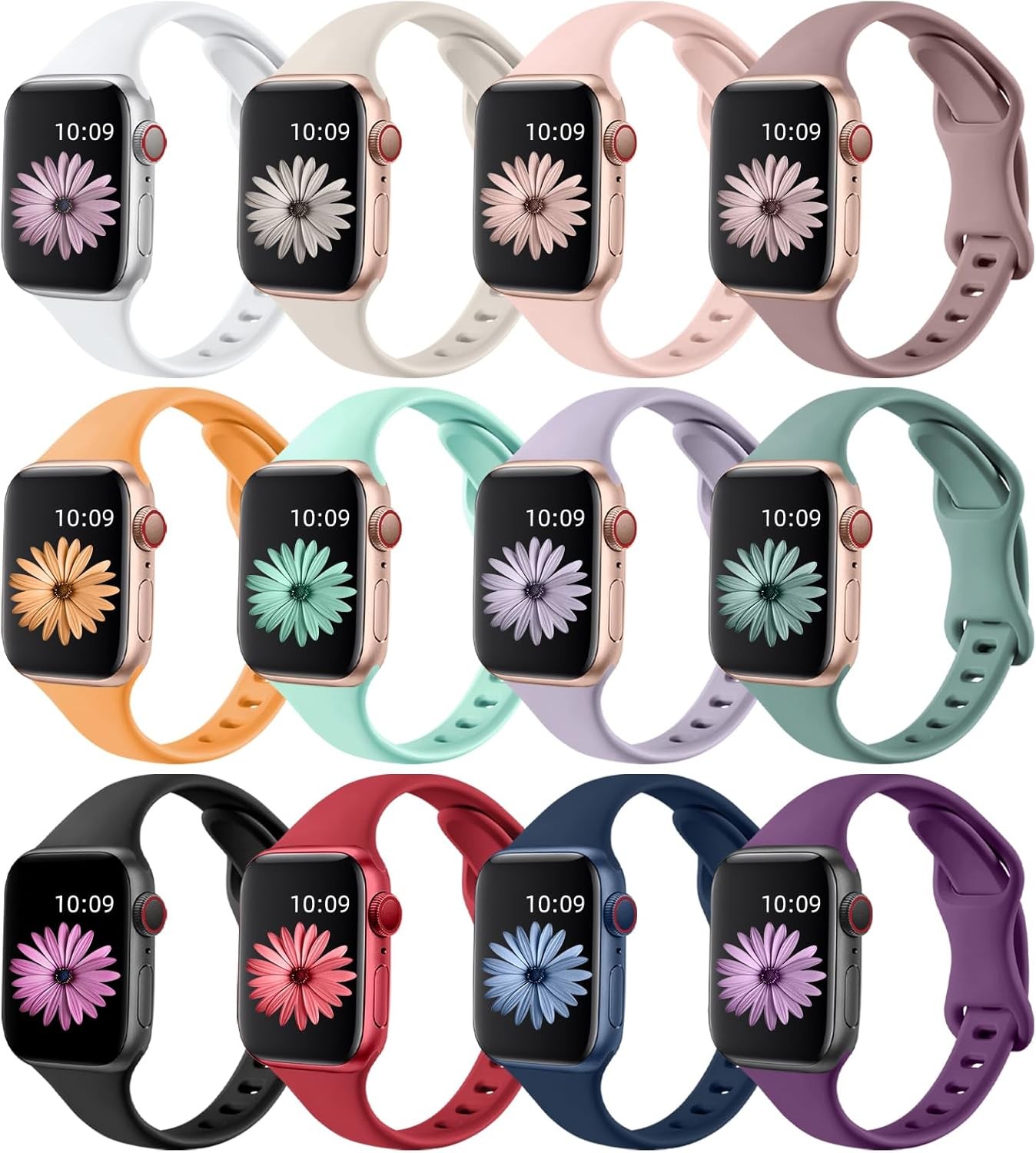 12 Pack Slim Thin Bands Compatible with Apple Watch Series 11 38mm 40mm