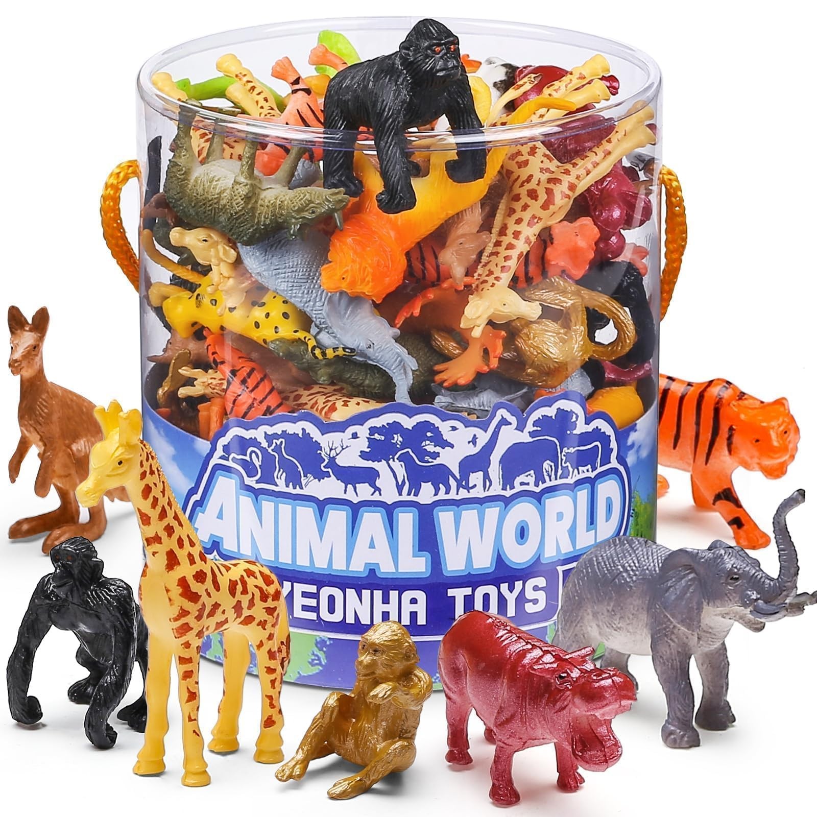 Yeonha Toys 60 Piece Mini Zoo Animal Toy with Gift Box, 2 inches, Multicolor 