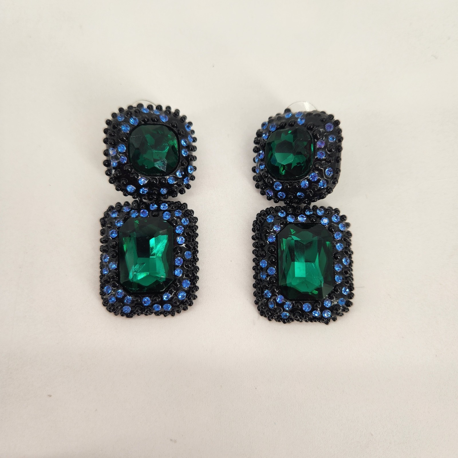 Vintage Emerald Green And Blue Rhinestone Costume Jewelry