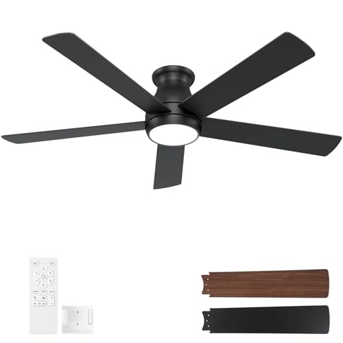 Ceiling Fans with Lights and Remote, LED Low Profile Flush Mount 60 Inch Black