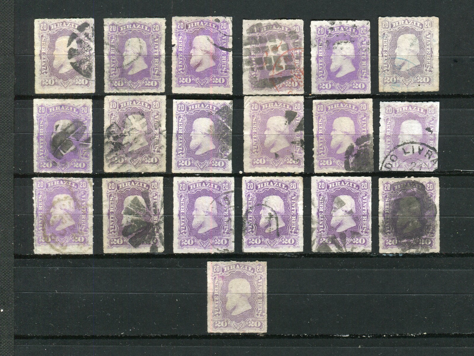 Brazil - 1878/79 - 19 stamps - Sc 19/19a/19b - RHM 38/38a/38b - Used