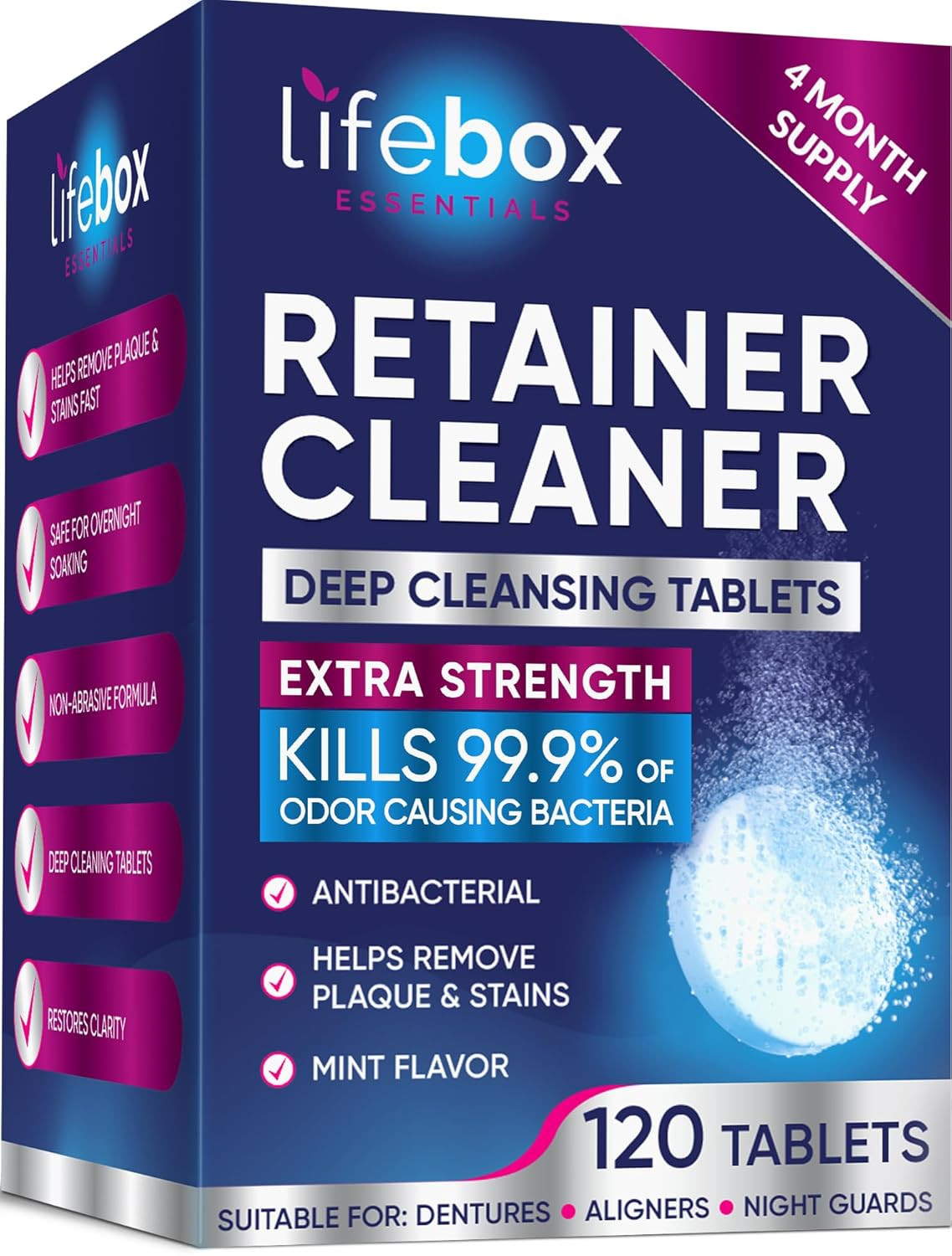 Retainer Cleaner Tablets - 120 Denture Cleaning Tablets & Aligner Cleaner - Remo