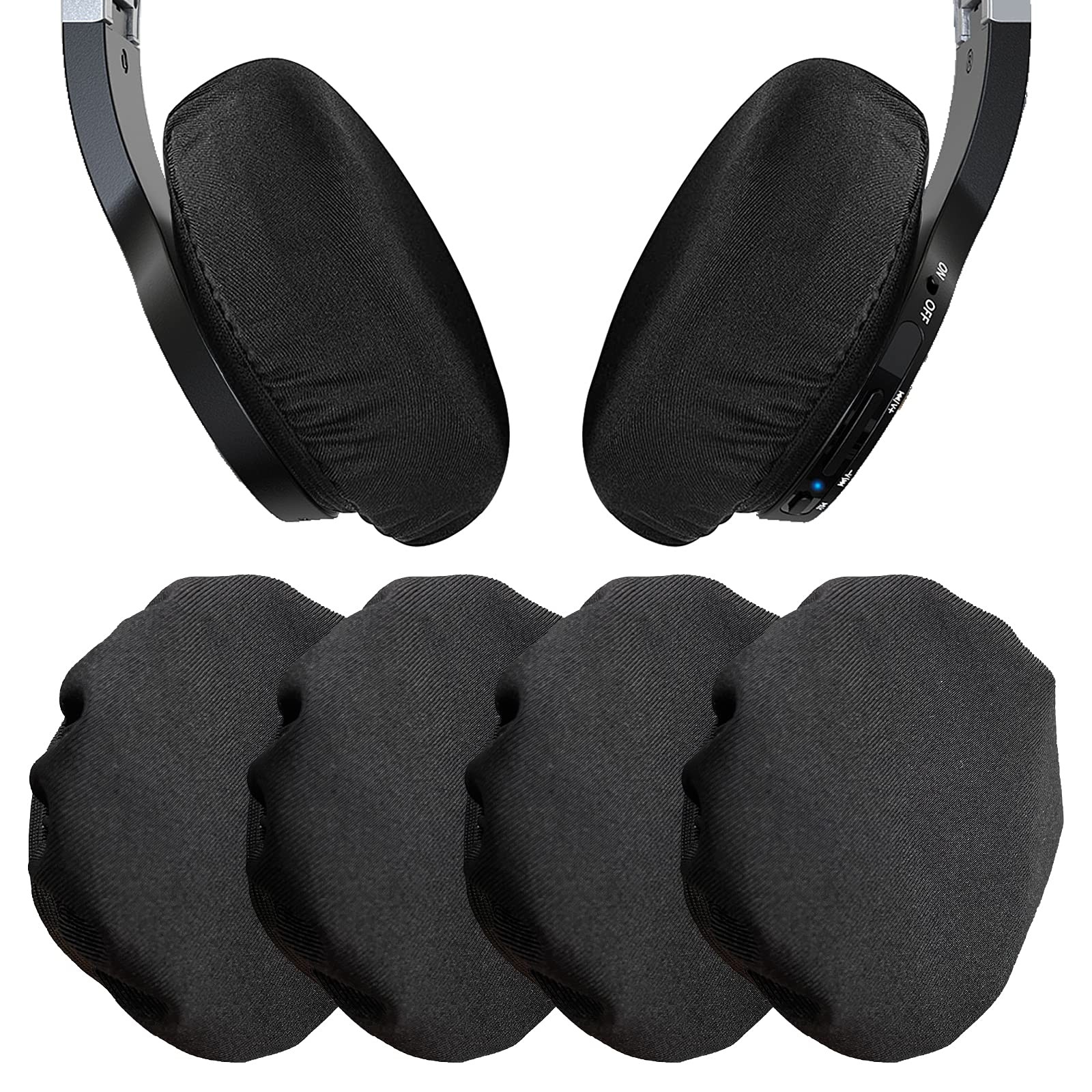 PChero Headphone Ear Pads Covers, 2 Pairs Washable Strechable Headset Black 